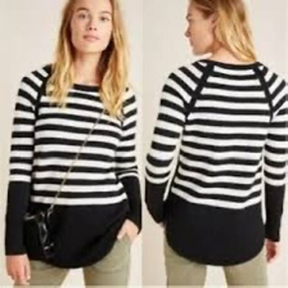 Anthropologie Black White Rebekah Knit Pullover Sweater Size XS